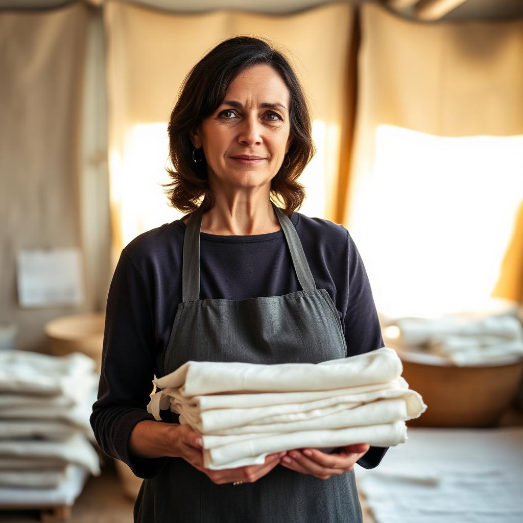 Marta Betancourt at a sewing station