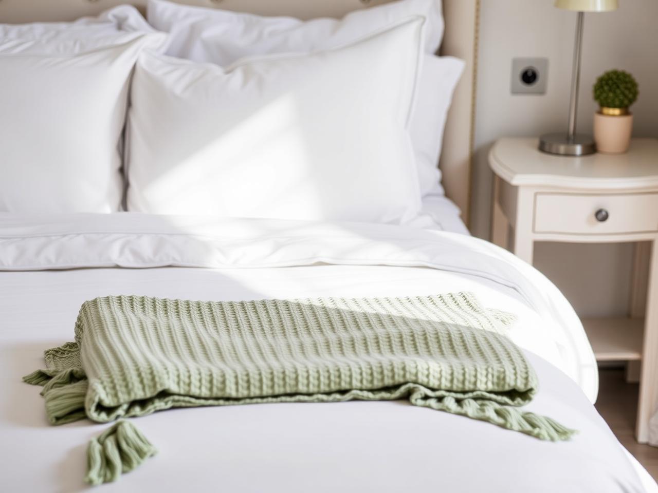 Folded white hotel bedding