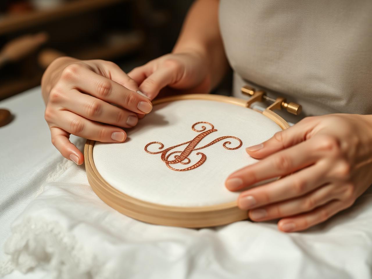 Detail of hand-finished embroidery