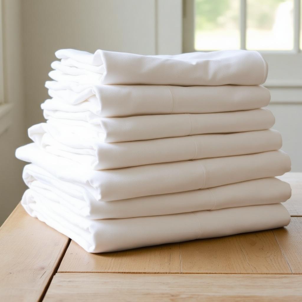 White linen tablecloth on oak